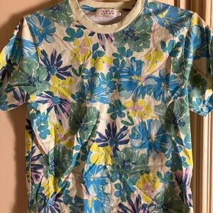 Tanya Taylor Sarah Organic Cotton Floral Tee size Small